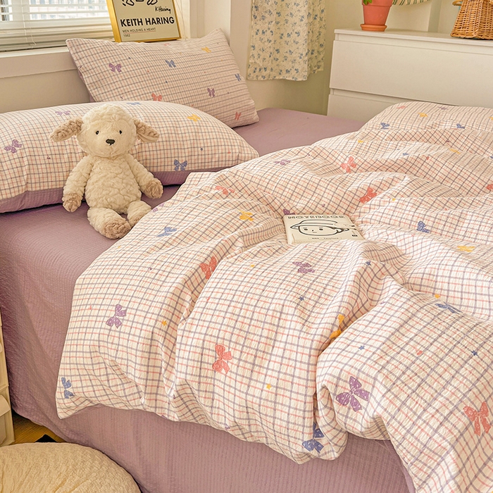 91家纺网 家纺一手货源 找家纺 梦纤绒 2025新款古法水洗棉小布袋四件套，高克重木棉云柔棉 浪漫主义