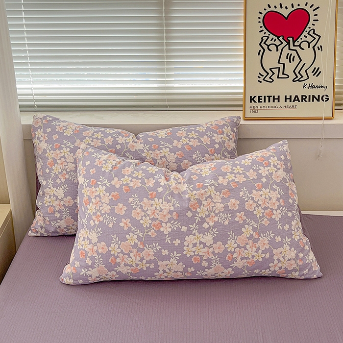 91家纺网 家纺一手货源 找家纺 梦纤绒 2025新款古法水洗棉小布袋四件套，高克重木棉云柔棉 莫奈-紫