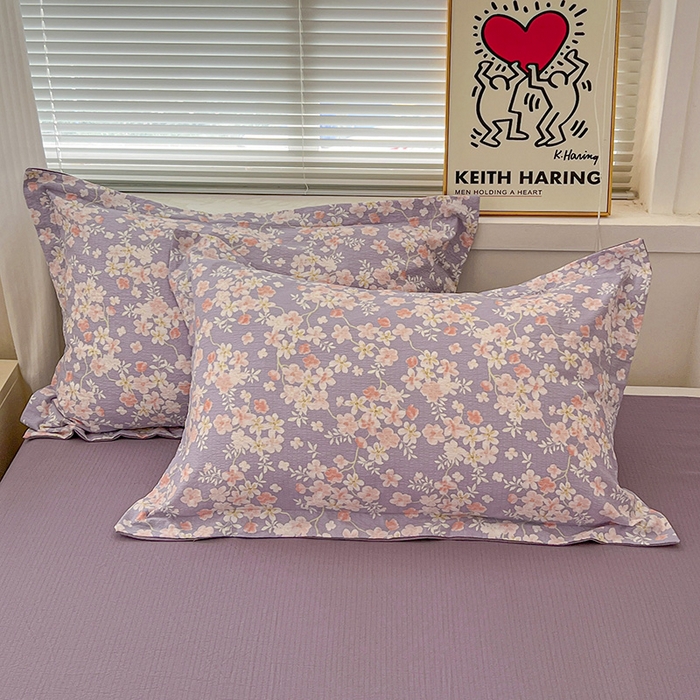 91家纺网 家纺一手货源 找家纺 梦纤绒 2025新款古法水洗棉小布袋四件套，高克重木棉云柔棉 莫奈-紫