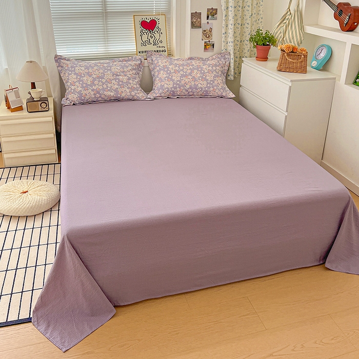 91家纺网 家纺一手货源 找家纺 梦纤绒 2025新款古法水洗棉小布袋四件套，高克重木棉云柔棉 莫奈-紫