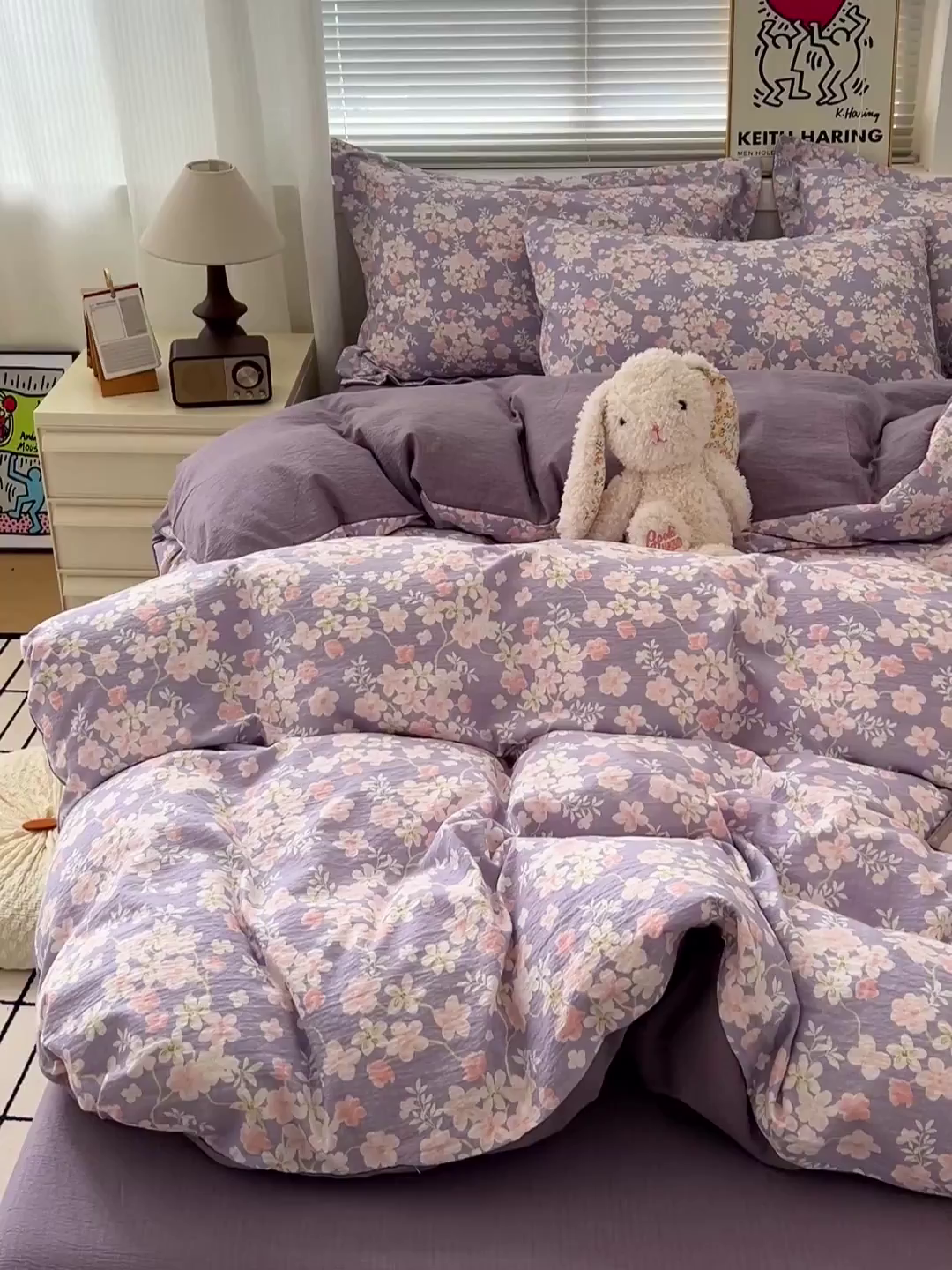 91家纺网 家纺一手货源 找家纺 梦纤绒 2025新款古法水洗棉小布袋四件套，高克重木棉云柔棉 莫奈-紫