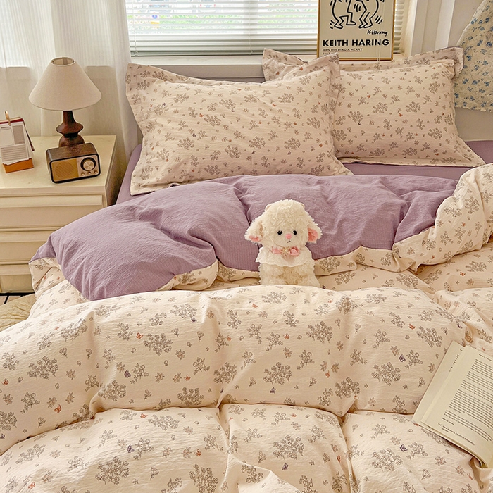 91家纺网 家纺一手货源 找家纺 梦纤绒 2025新款古法水洗棉小布袋四件套，高克重木棉云柔棉 浅夕