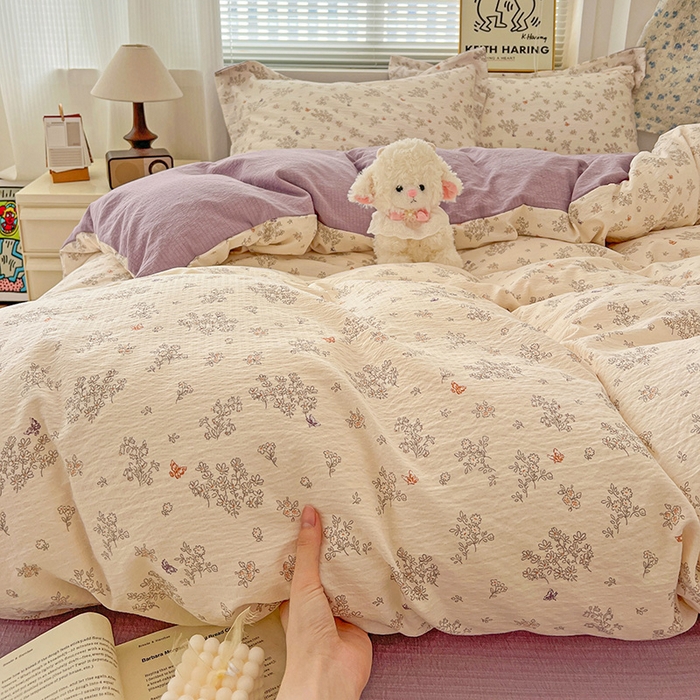 91家纺网 家纺一手货源 找家纺 梦纤绒 2025新款古法水洗棉小布袋四件套，高克重木棉云柔棉 浅夕