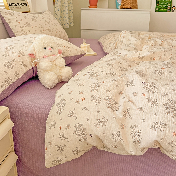 91家纺网 家纺一手货源 找家纺 梦纤绒 2025新款古法水洗棉小布袋四件套，高克重木棉云柔棉 浅夕