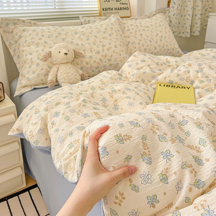 梦纤绒 2025新款古法水洗棉小布袋四件套，高克重木棉云柔棉 清风絮语