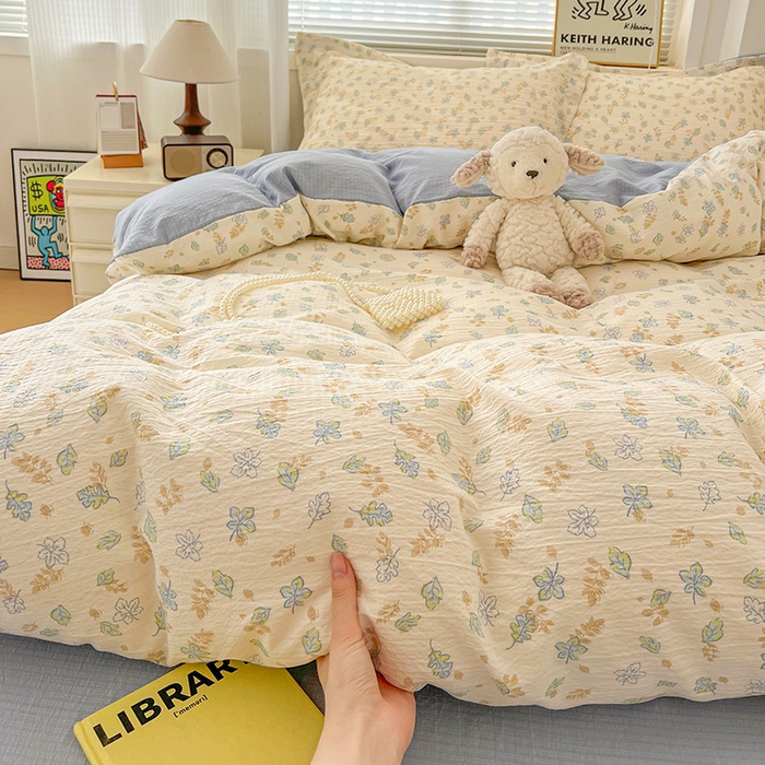 91家纺网 家纺一手货源 找家纺 梦纤绒 2025新款古法水洗棉小布袋四件套，高克重木棉云柔棉 清风絮语