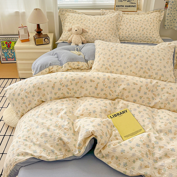 91家纺网 家纺一手货源 找家纺 梦纤绒 2025新款古法水洗棉小布袋四件套，高克重木棉云柔棉 清风絮语