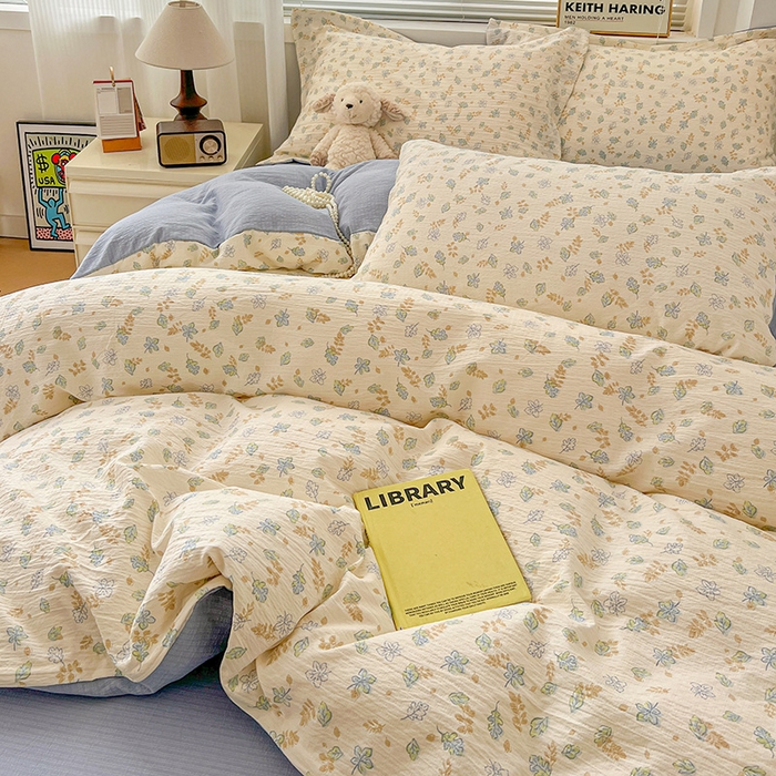 91家纺网 家纺一手货源 找家纺 梦纤绒 2025新款古法水洗棉小布袋四件套，高克重木棉云柔棉 清风絮语