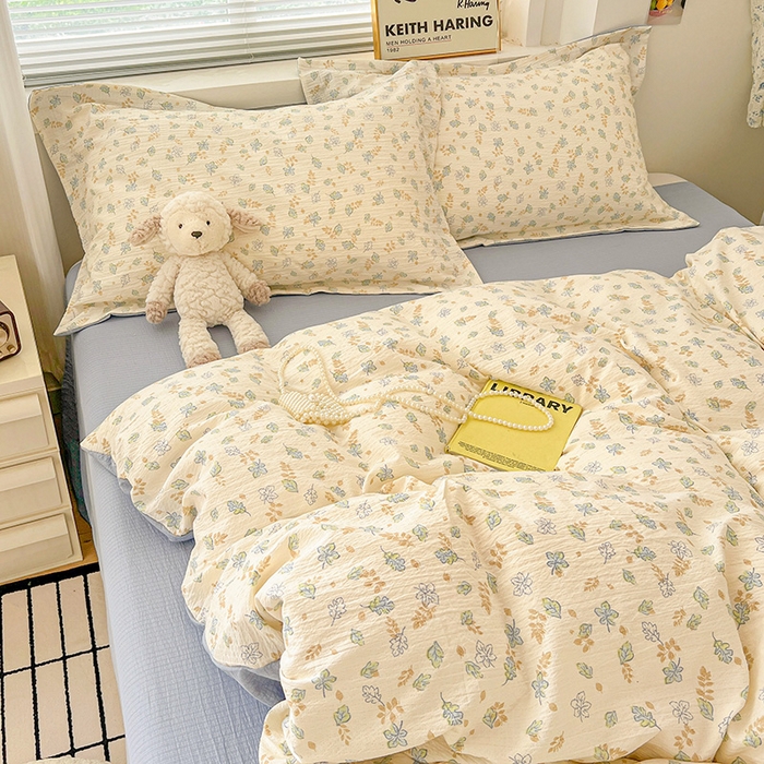 91家纺网 家纺一手货源 找家纺 梦纤绒 2025新款古法水洗棉小布袋四件套，高克重木棉云柔棉 清风絮语