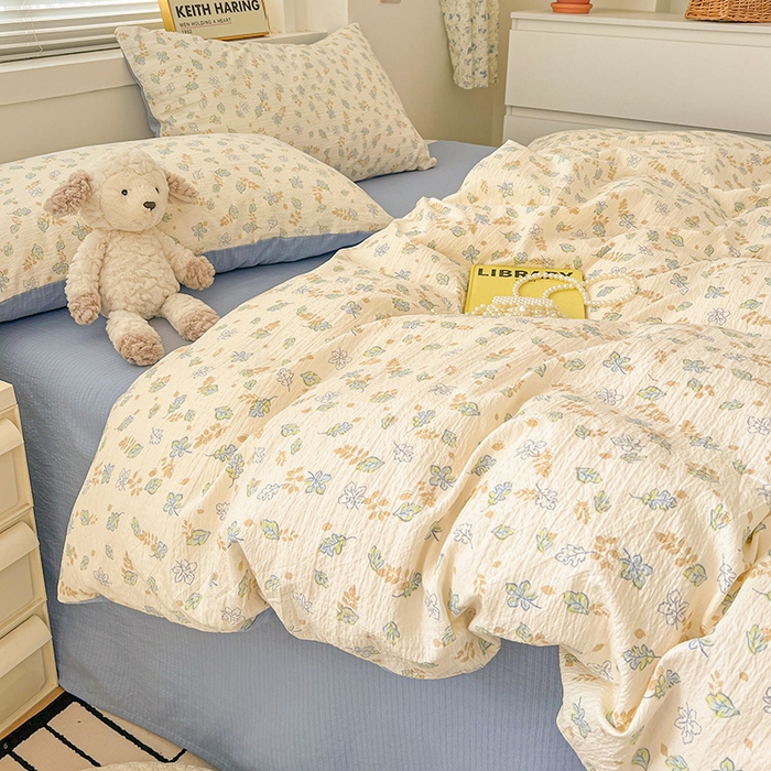 91家纺网 家纺一手货源 找家纺 梦纤绒 2025新款古法水洗棉小布袋四件套，高克重木棉云柔棉 清风絮语