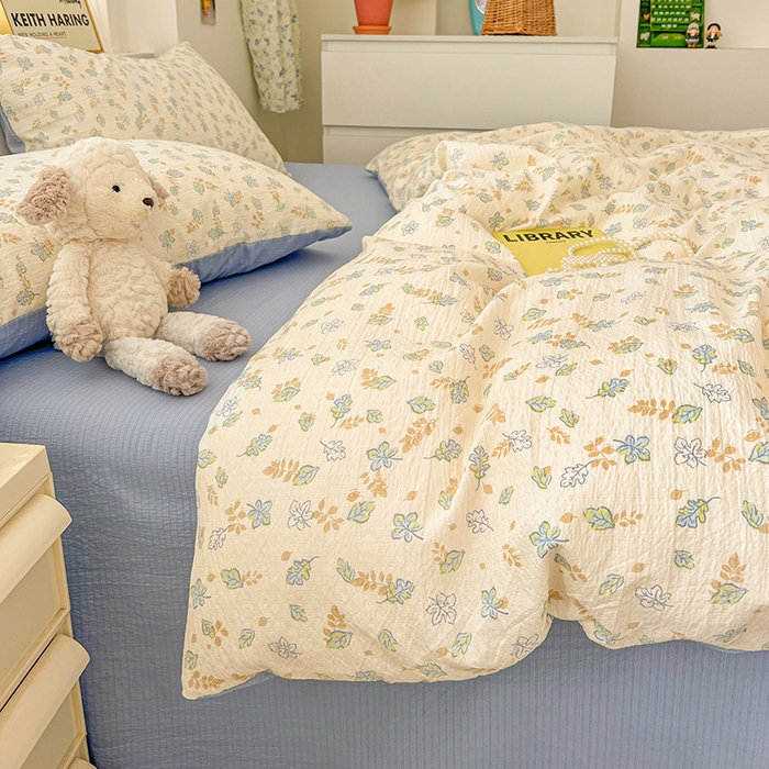 91家纺网 家纺一手货源 找家纺 梦纤绒 2025新款古法水洗棉小布袋四件套，高克重木棉云柔棉 清风絮语