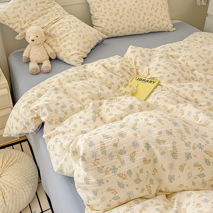 91家纺网 家纺一手货源 找家纺 梦纤绒 2025新款古法水洗棉小布袋四件套，高克重木棉云柔棉 清风絮语