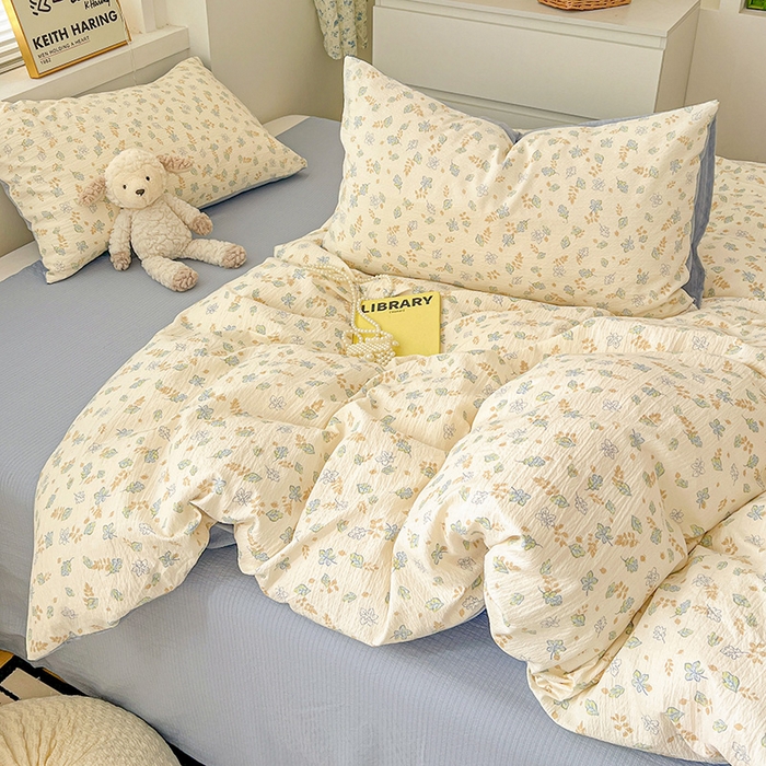 91家纺网 家纺一手货源 找家纺 梦纤绒 2025新款古法水洗棉小布袋四件套，高克重木棉云柔棉 清风絮语