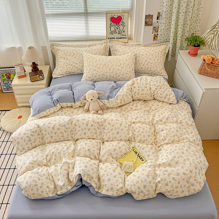 91家纺网 家纺一手货源 找家纺 梦纤绒 2025新款古法水洗棉小布袋四件套，高克重木棉云柔棉 清风絮语