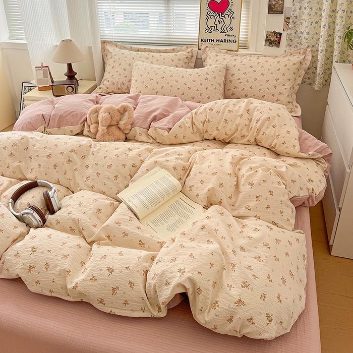 91家纺网 家纺一手货源 找家纺 梦纤绒 2025新款古法水洗棉小布袋四件套，高克重木棉云柔棉 晴天