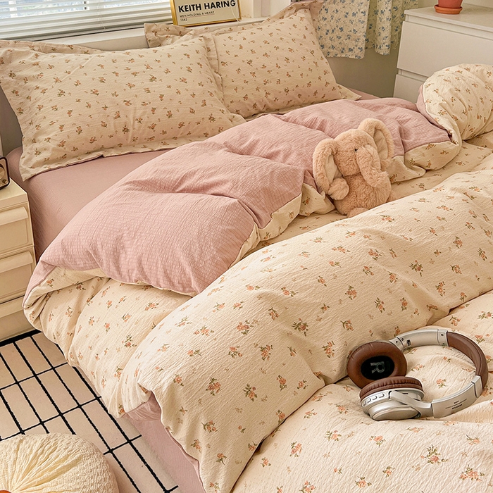 91家纺网 家纺一手货源 找家纺 梦纤绒 2025新款古法水洗棉小布袋四件套，高克重木棉云柔棉 晴天