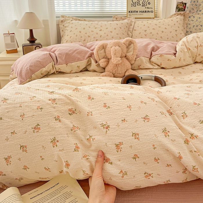 91家纺网 家纺一手货源 找家纺 梦纤绒 2025新款古法水洗棉小布袋四件套，高克重木棉云柔棉 晴天