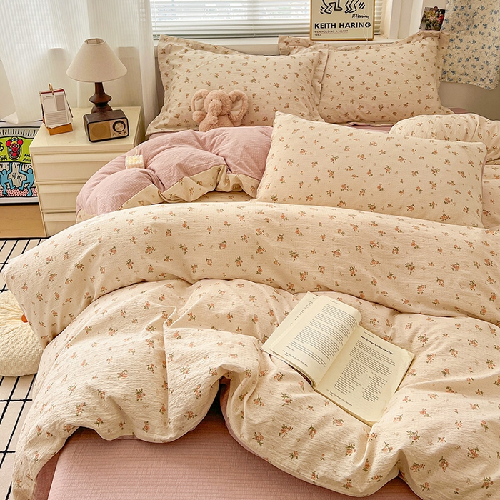 91家纺网 家纺一手货源 找家纺 梦纤绒 2025新款古法水洗棉小布袋四件套，高克重木棉云柔棉 晴天