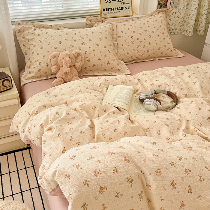 91家纺网 家纺一手货源 找家纺 梦纤绒 2025新款古法水洗棉小布袋四件套，高克重木棉云柔棉 晴天