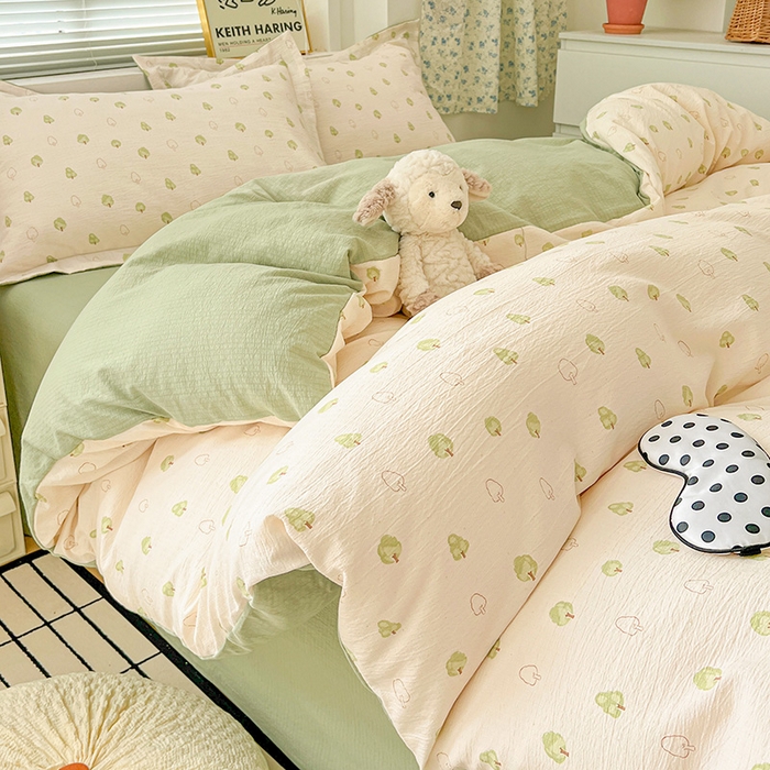 91家纺网 家纺一手货源 找家纺 梦纤绒 2025新款古法水洗棉小布袋四件套，高克重木棉云柔棉 森林物语