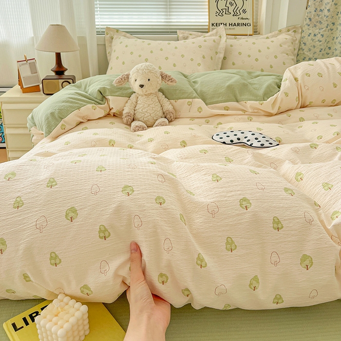 91家纺网 家纺一手货源 找家纺 梦纤绒 2025新款古法水洗棉小布袋四件套，高克重木棉云柔棉 森林物语