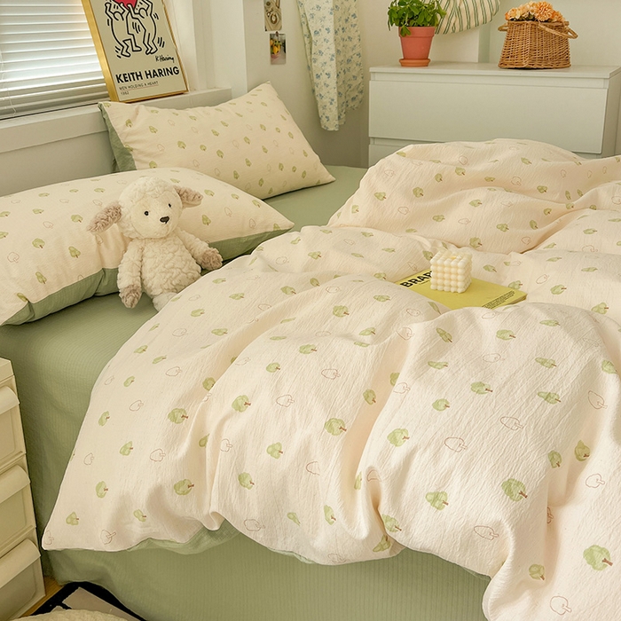 91家纺网 家纺一手货源 找家纺 梦纤绒 2025新款古法水洗棉小布袋四件套，高克重木棉云柔棉 森林物语