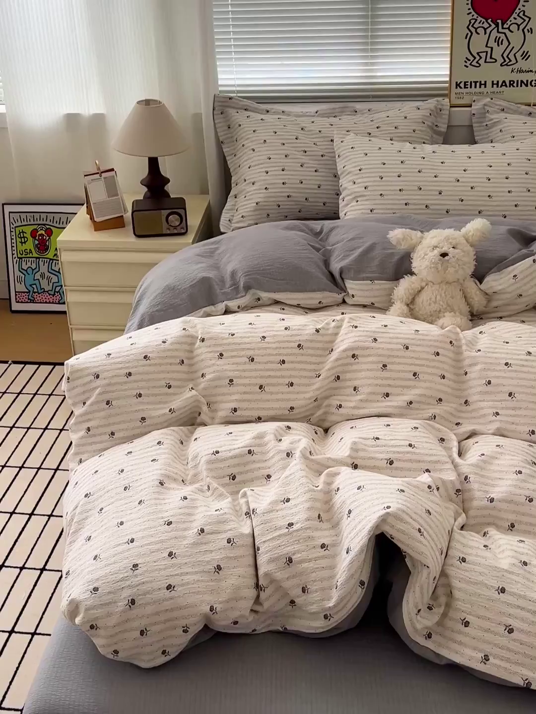 91家纺网 家纺一手货源 找家纺 梦纤绒 2025新款古法水洗棉小布袋四件套，高克重木棉云柔棉 山茶花