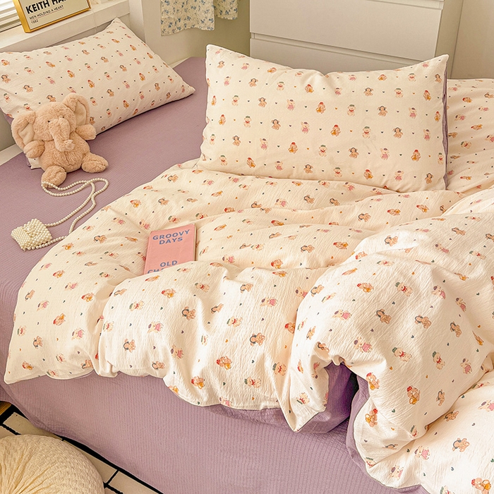 91家纺网 家纺一手货源 找家纺 梦纤绒 2025新款古法水洗棉小布袋四件套，高克重木棉云柔棉 甜心萌狗