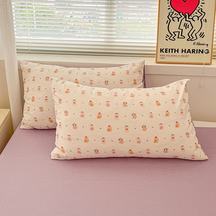 91家纺网 家纺一手货源 找家纺 梦纤绒 2025新款古法水洗棉小布袋四件套，高克重木棉云柔棉 甜心萌狗