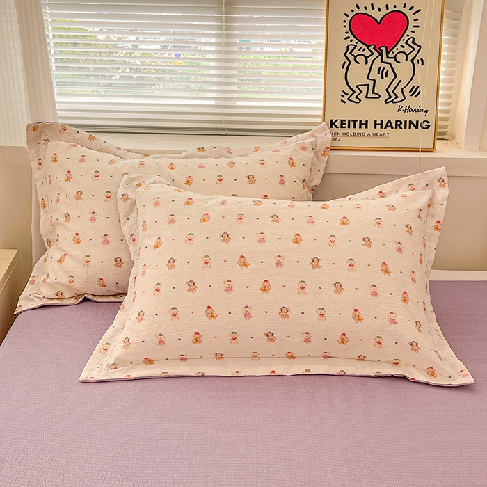 91家纺网 家纺一手货源 找家纺 梦纤绒 2025新款古法水洗棉小布袋四件套，高克重木棉云柔棉 甜心萌狗