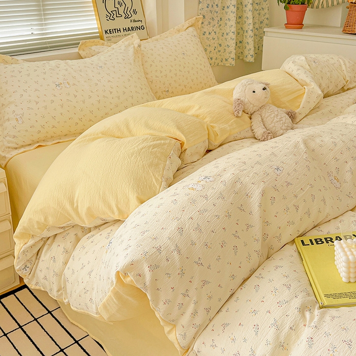 91家纺网 家纺一手货源 找家纺 梦纤绒 2025新款古法水洗棉小布袋四件套，高克重木棉云柔棉 兔小姐