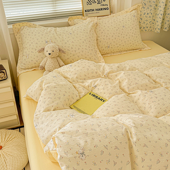 91家纺网 家纺一手货源 找家纺 梦纤绒 2025新款古法水洗棉小布袋四件套，高克重木棉云柔棉 兔小姐