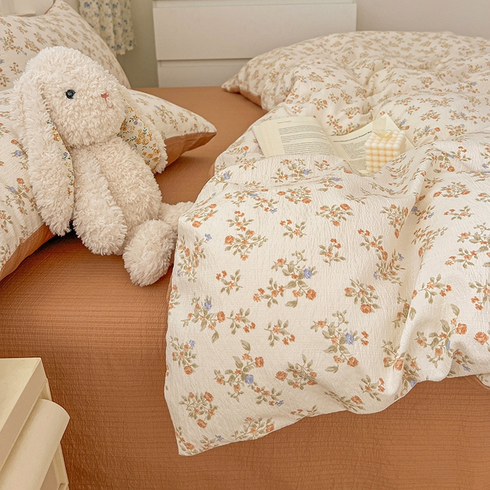 91家纺网 家纺一手货源 找家纺 梦纤绒 2025新款古法水洗棉小布袋四件套，高克重木棉云柔棉 闲趣花开