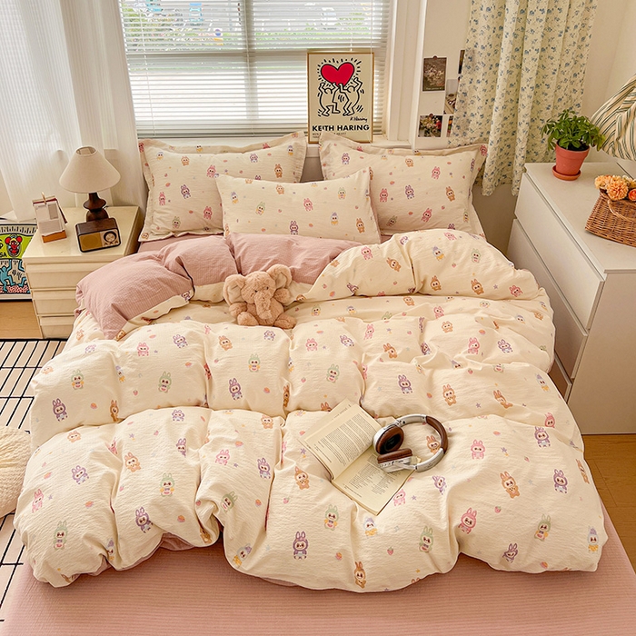 91家纺网 家纺一手货源 找家纺 梦纤绒 2025新款古法水洗棉小布袋四件套，高克重木棉云柔棉 小布丁