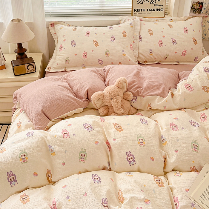 91家纺网 家纺一手货源 找家纺 梦纤绒 2025新款古法水洗棉小布袋四件套，高克重木棉云柔棉 小布丁