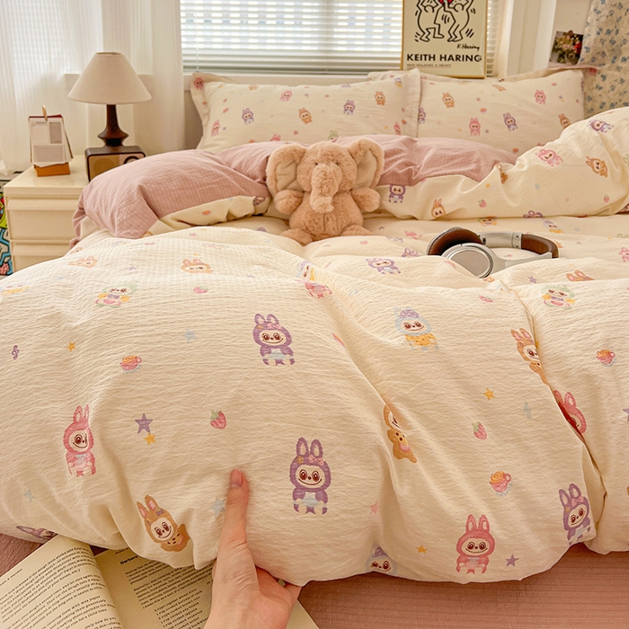 91家纺网 家纺一手货源 找家纺 梦纤绒 2025新款古法水洗棉小布袋四件套，高克重木棉云柔棉 小布丁