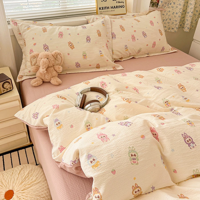 91家纺网 家纺一手货源 找家纺 梦纤绒 2025新款古法水洗棉小布袋四件套，高克重木棉云柔棉 小布丁