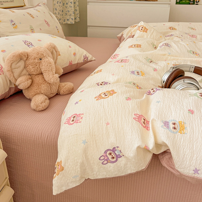 91家纺网 家纺一手货源 找家纺 梦纤绒 2025新款古法水洗棉小布袋四件套，高克重木棉云柔棉 小布丁