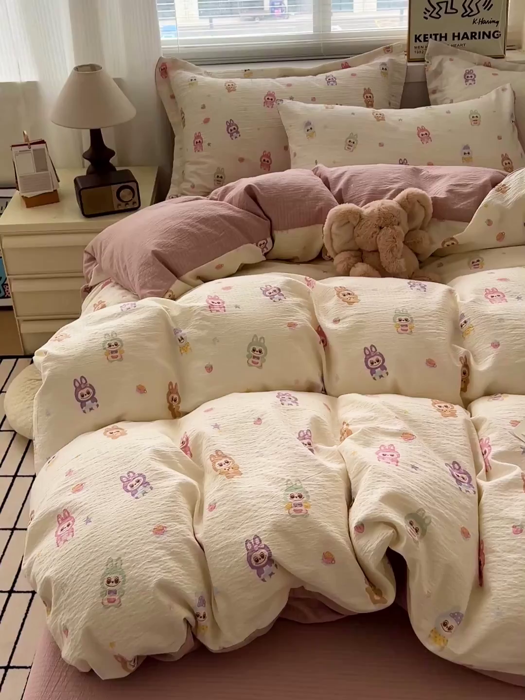 91家纺网 家纺一手货源 找家纺 梦纤绒 2025新款古法水洗棉小布袋四件套，高克重木棉云柔棉 小布丁