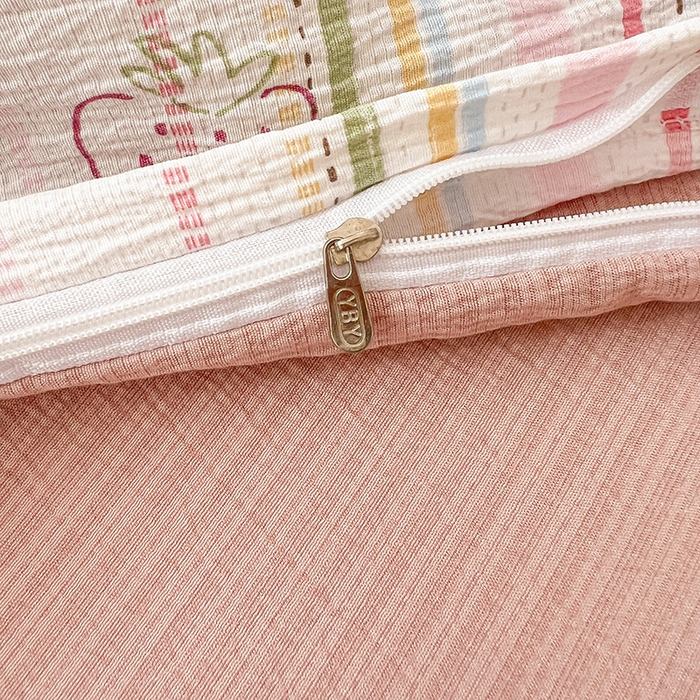 91家纺网 家纺一手货源 找家纺 梦纤绒 2025新款古法水洗棉小布袋四件套，高克重木棉云柔棉 小草莓