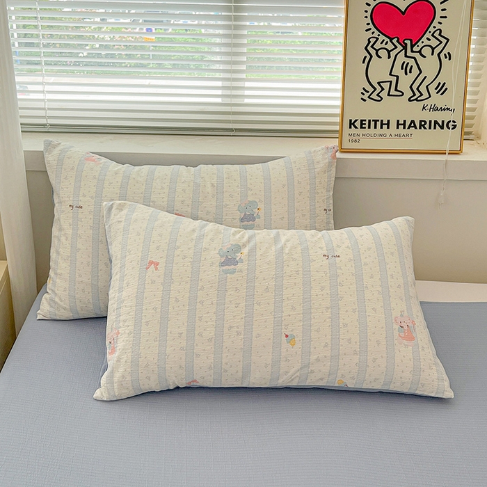 91家纺网 家纺一手货源 找家纺 梦纤绒 2025新款古法水洗棉小布袋四件套，高克重木棉云柔棉 小萌象