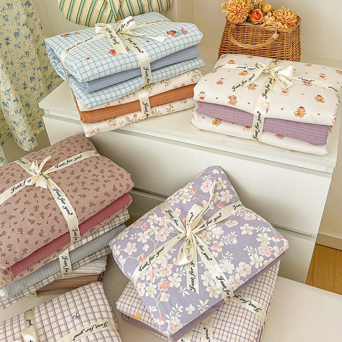 91家纺网 家纺一手货源 找家纺 梦纤绒 2025新款古法水洗棉小布袋四件套，高克重木棉云柔棉 组合图仅供展示