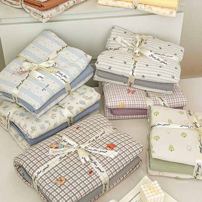 91家纺网 家纺一手货源 找家纺 梦纤绒 2025新款古法水洗棉小布袋四件套，高克重木棉云柔棉 组合图仅供展示