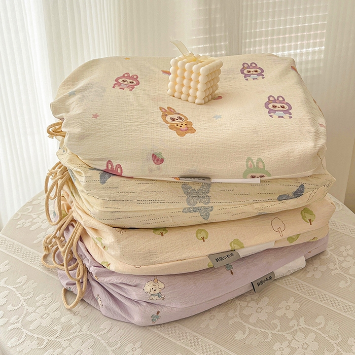 91家纺网 家纺一手货源 找家纺 梦纤绒 2025新款古法水洗棉小布袋四件套，高克重木棉云柔棉 组合图仅供展示