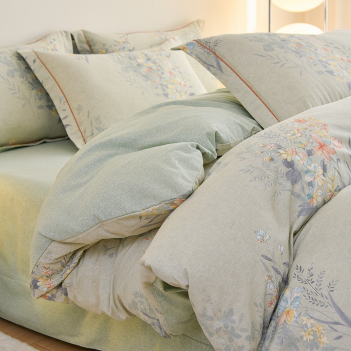 91家纺网 家纺一手货源 找家纺 铭浩家纺 2025新款全棉纯棉数码印花四件套 秘密花园-绿