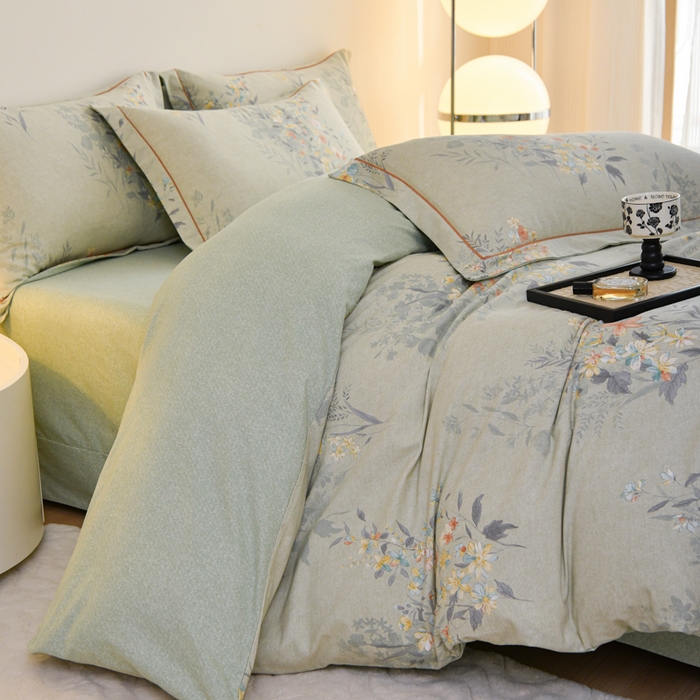 91家纺网 家纺一手货源 找家纺 铭浩家纺 2025新款全棉纯棉数码印花四件套 秘密花园-绿