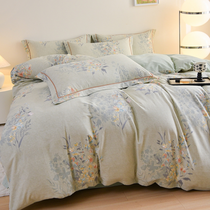 91家纺网 家纺一手货源 找家纺 铭浩家纺 2025新款全棉纯棉数码印花四件套 秘密花园-绿