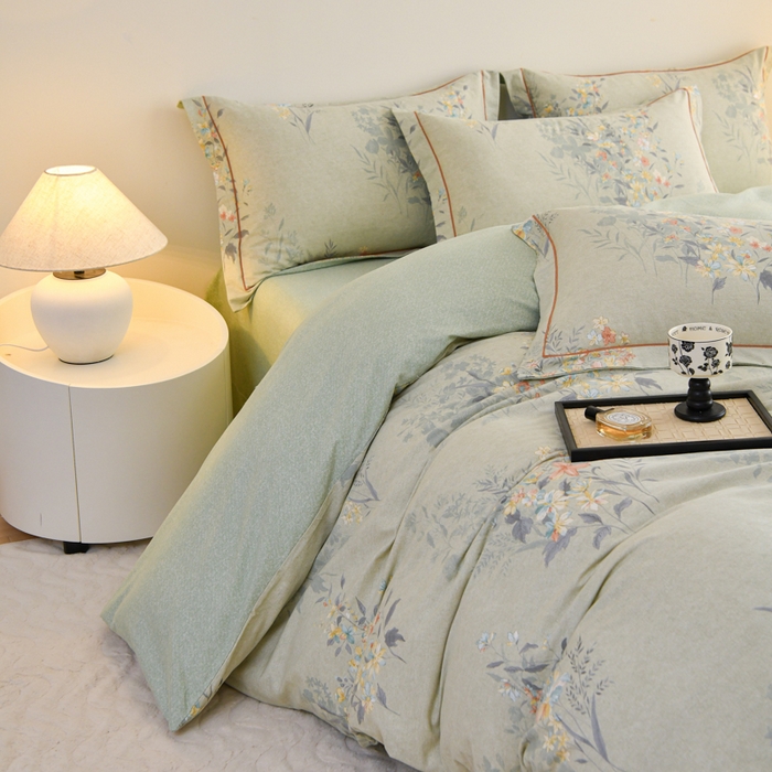 91家纺网 家纺一手货源 找家纺 铭浩家纺 2025新款全棉纯棉数码印花四件套 秘密花园-绿