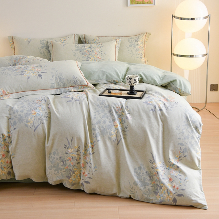 91家纺网 家纺一手货源 找家纺 铭浩家纺 2025新款全棉纯棉数码印花四件套 秘密花园-绿