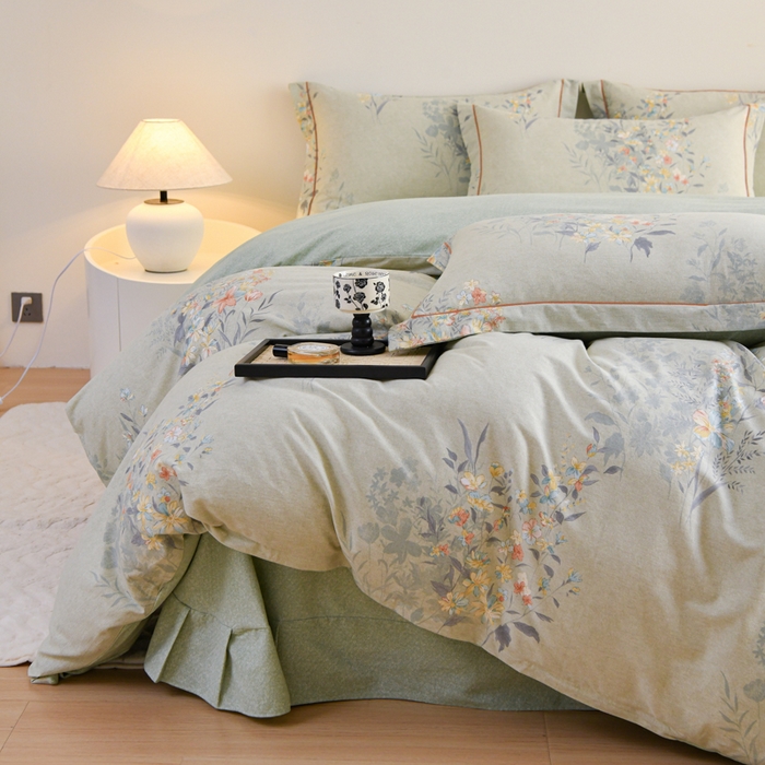 91家纺网 家纺一手货源 找家纺 铭浩家纺 2025新款全棉纯棉数码印花四件套 秘密花园-绿